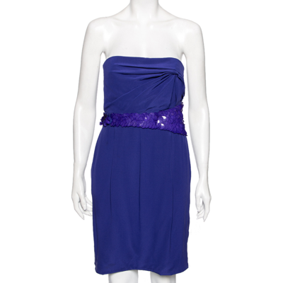 Pre-owned Versace Blue Crepe Embellished Detail Strapless Mini Dress M