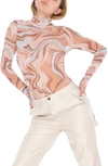 Afrm Zadie Power Mesh Long Sleeve Shirt In Neutral Marble