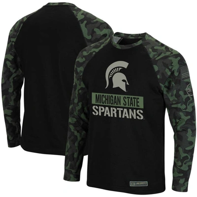 Colosseum Black/camo Michigan State Spartans Oht Military Appreciation Big & Tall Raglan Long Sleeve In Black,camo