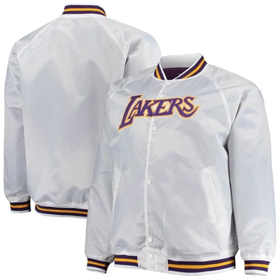 Mitchell & Ness Men's  White Los Angeles Lakers Big And Tall Hardwood Classics Raglan Satin Full-snap