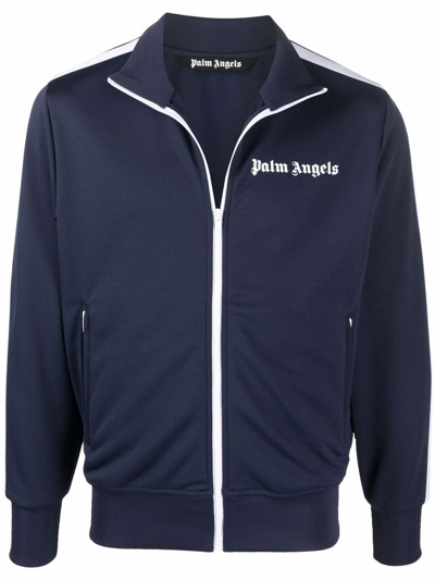 Palm Angels Navy Polyester Classic Track Sweatshirt In Blue