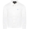 ARMANI COLLEZIONI WHITE SKIRT FOR BOY WITH LIGHT BLUE ICONIC EAGLE LOGO