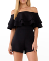 Endless Rose Off-the-shoulder Ruffled Romper In Black