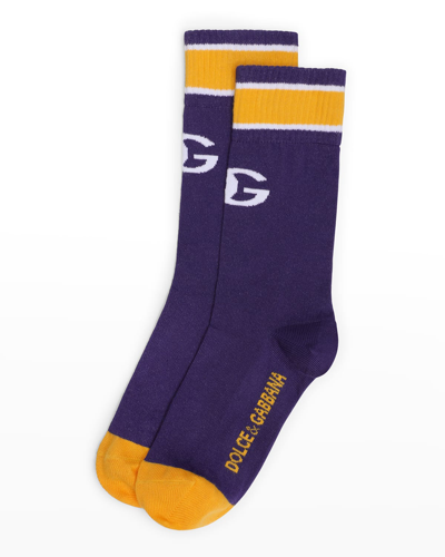 Dolce & Gabbana Dg Logo Athletic Team High Socks In Purple Yellow
