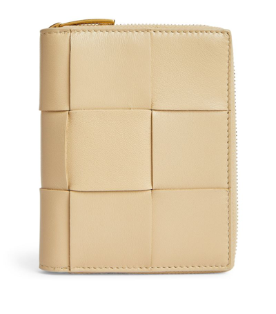 Bottega Veneta Leather Intreccio Zip-around Wallet In Neutral