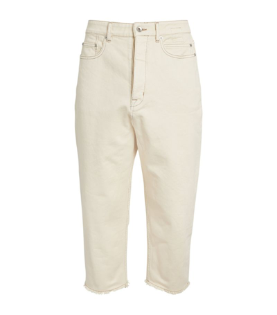 Rick Owens Collapse Cut Cropped Jeans In Beige