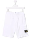 Stone Island Teen Compass-motif Multi-pocket Cargo Shorts In White