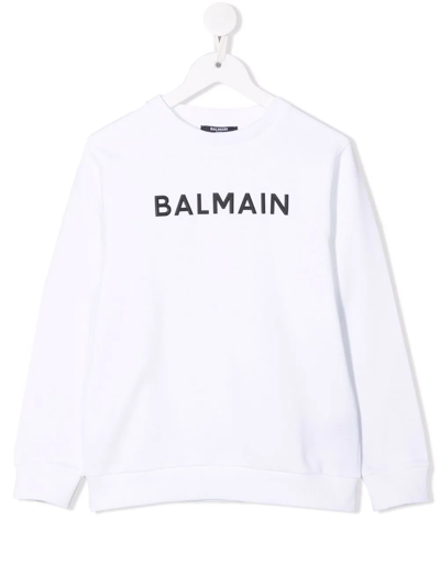 Balmain Kids' Metallic-logo Sweatshirt In White