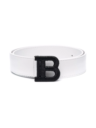 Balmain Kids' Logo-buckle Leather Belt In White