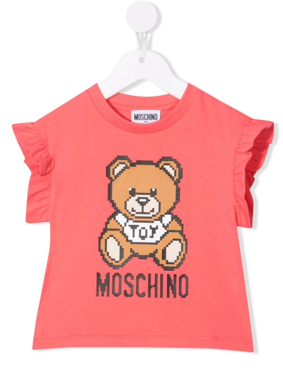 Moschino Kids' Teddy Bear-print Cotton T-shirt In Pink