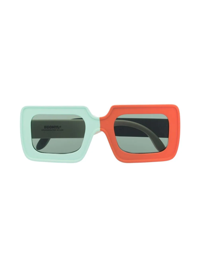 The Animals Observatory Kids' Colour-block Squared Sunglasses In Green