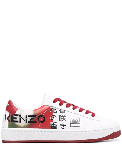 Kenzo Kourt 'flowers' Leather Trainers In White