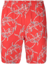 Msgm Jogging Shorts With All Over Shark Print In Red