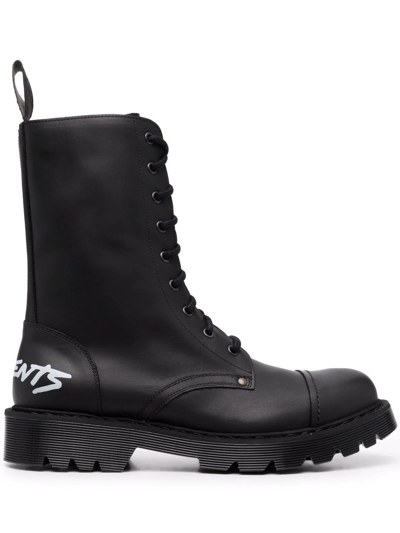 Vetements Logo-print Combat Boots In Black