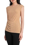 CHAUS GEOMETRIC ZIP RUCHED KNIT TOP