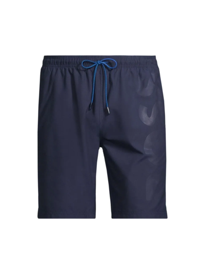 Hugo Boss Logo-embossed Swim Shorts In Recycled Material In Navy 413