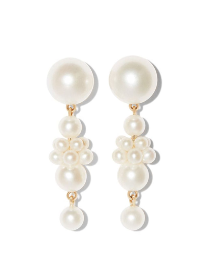 Sophie Bille Brahe Petite Tulip Pearl Cluster Earrings In White