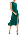 Mac Duggal Foldover Ruched One-shoulder Chiffon Midi Dress In Emerald