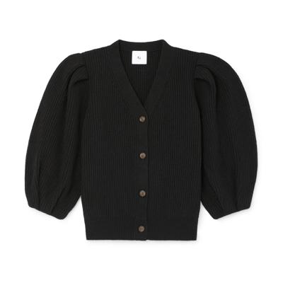 G. Label Foster Ribbed Puff-sleeve Cardigan In Black