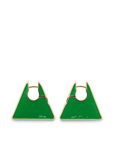 Bottega Veneta Enamel And 18kt Gold-plated Triangle Earrings In Green