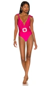 Patbo Belted Plunge-neck Swimsuit In Pink