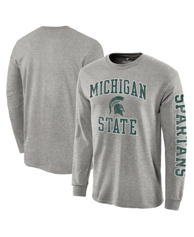 Fanatics Men's Gray Michigan State Spartans Distressed Arch Over Logo Long Sleeve Hit T-shirt
