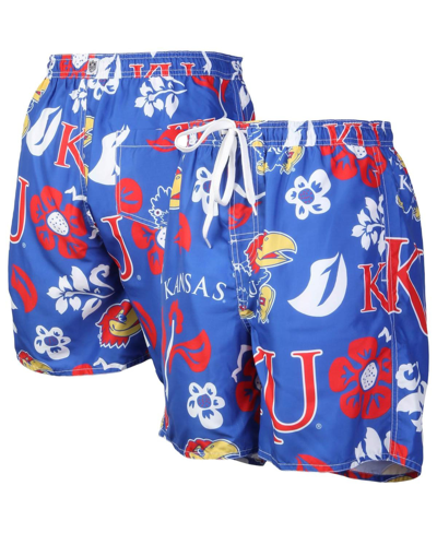 Wes & Willy Men's  Royal Kansas Jayhawks Floral Volley Logo Swim Trunks