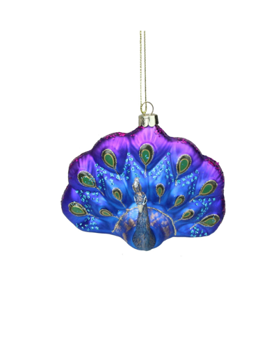 Northlight 4.25" Regal Peacock Blue And Purple Glittered Glass Peacock Christmas Ornament