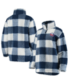 G-iii 4her By Carl Banks Women's Deep Sea Blue And White Seattle Kraken Plaid Sherpa Quarter-zip Jacket In Navy/white