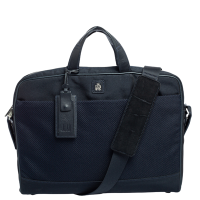 Pre-owned Dunhill Navy Blue Fabric And Leather Trim Briefcase