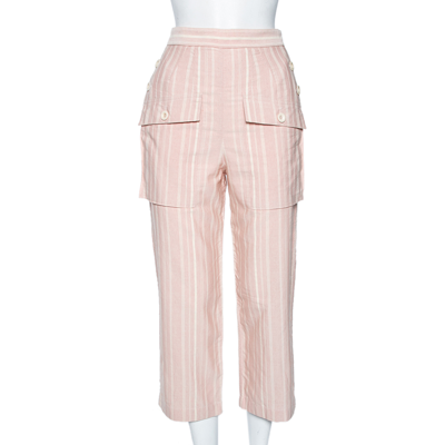 Pre-owned Chloé Light Pink Striped Pocketed Straight Leg Trousers S