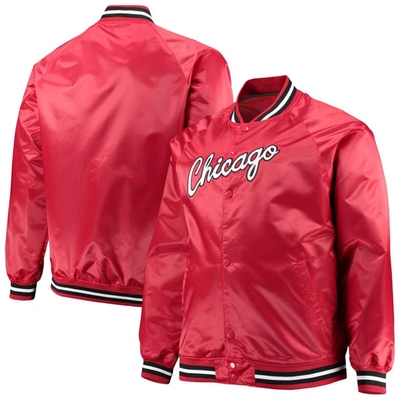 Mitchell & Ness Men's  Red Chicago Bulls Big And Tall Hardwood Classics Raglan Satin Full-snap Jacket