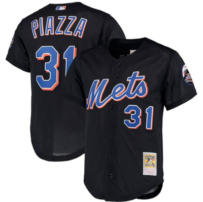 Mitchell & Ness Mike Piazza Black New York Mets Big & Tall Cooperstown Collection Mesh Button-up Jer