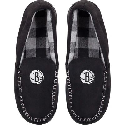 Foco Men's  Brooklyn Nets Team Logo Flannel Moccasin Slippers In Black