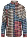 DSQUARED2 RED AND BLUE LINEN CHECK MIX SHIRT