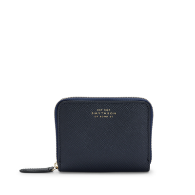 Smythson Small Zip Around Purse In Panama In Navy