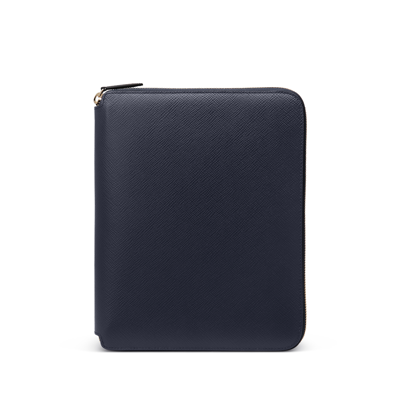 Smythson A5 Writing Folder With Zip In Panama In Navy