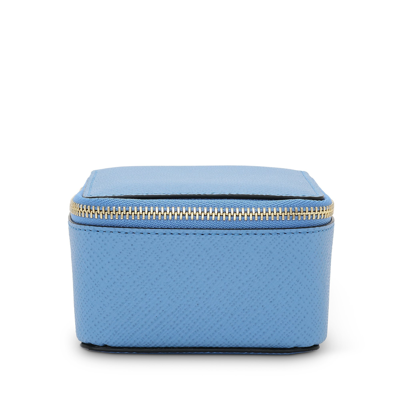 Smythson Womens Nile Blue Panama Medium Leather Trinket Case