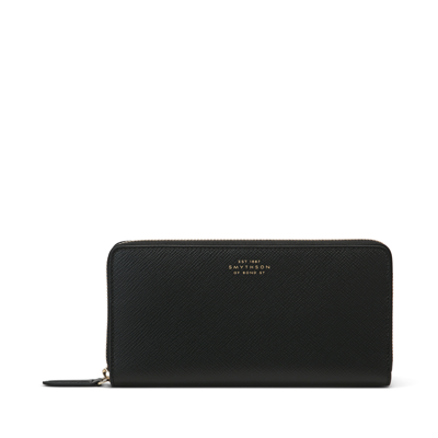 Smythson Panama Large Zipped Leather Purse In Black