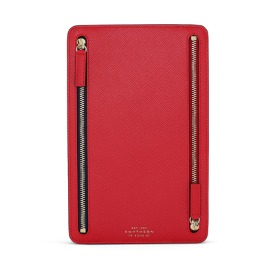 Smythson Multi-zip Case In Panama In Scarlet Red