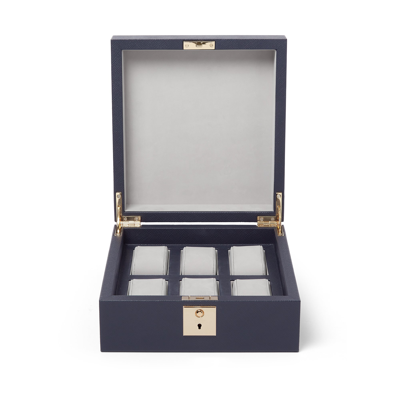 Smythson Lockable Watch Box In Panama In Navy
