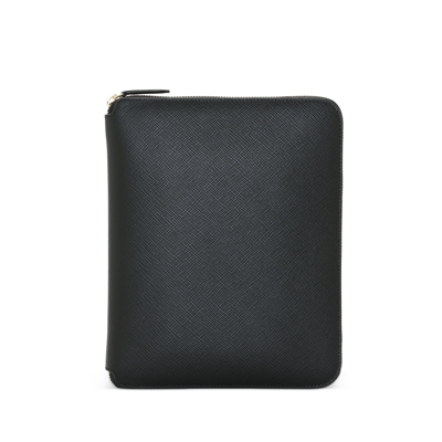 Smythson A5 Writing Folder With Zip In Panama In Black