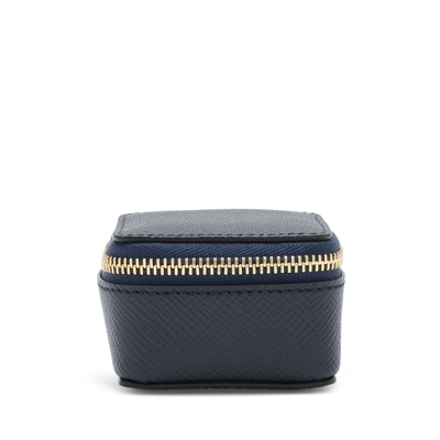 Smythson Small Square Trinket Case In Panama In Navy