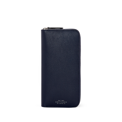 Smythson Zip Around Long Wallet In Ludlow In Navy