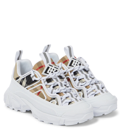 Burberry Kid's Mini Arthur Vintage Check Trainers In White
