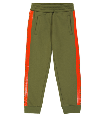 Balmain Teen Side Logo Stripe Track Pants In Verde/arancio