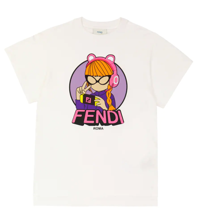 Fendi Kids' Printed Cotton Jersey T-shirt In Gesso