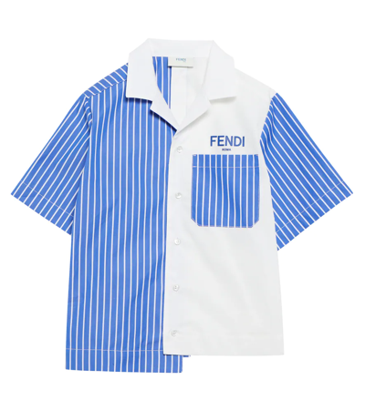Fendi Mismatched Striped Cotton Shirt In Bianco/azzurro