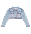 Monnalisa Crystal-embellished Denim Jacket In Stone+rosa Antico