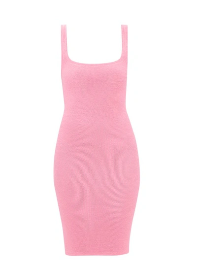 Hunza G Square-neck Textured Stretch-woven Mini Dress In Pink